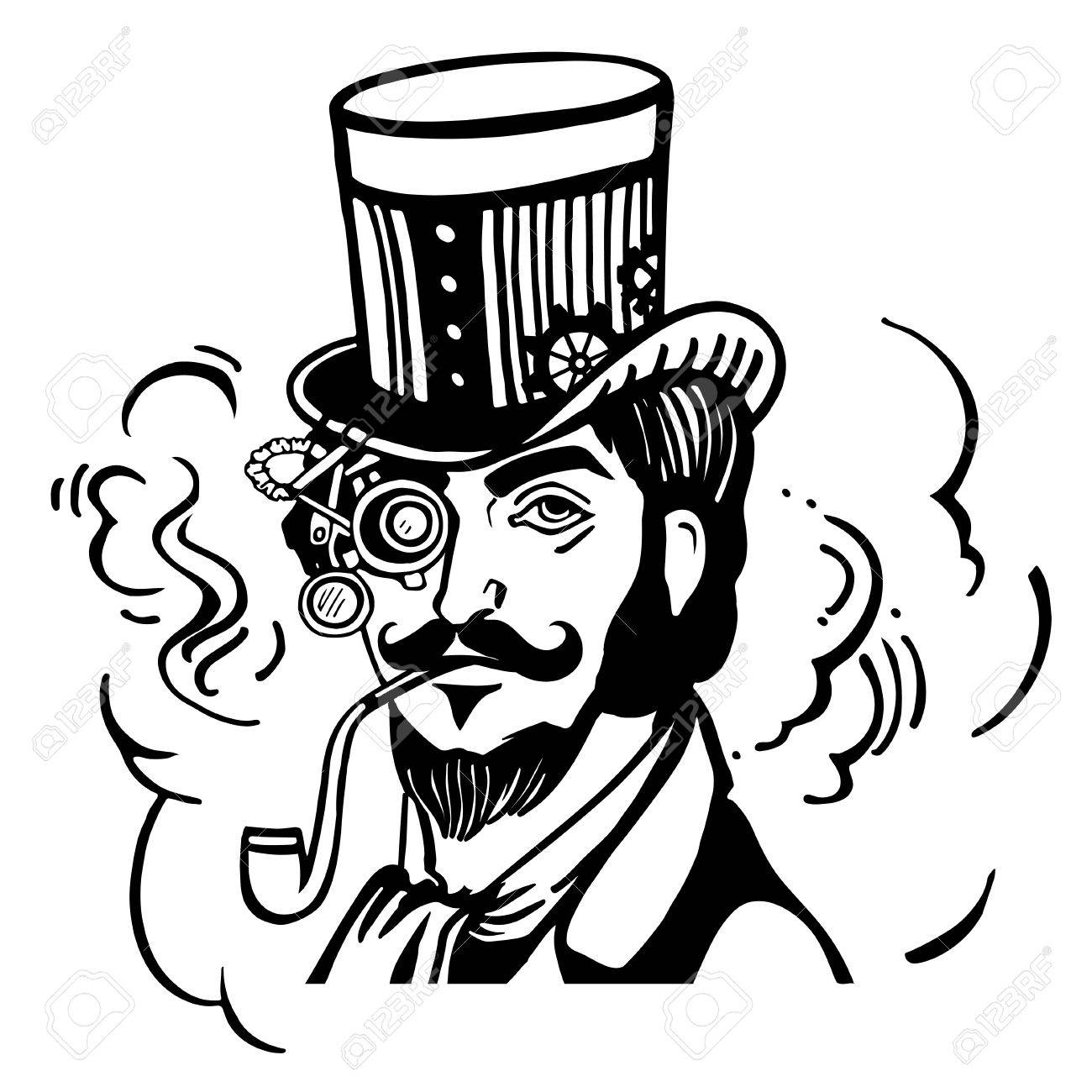 1300x1300 Steampunk Man In Top Hat And Glasses With The Beard And Moustache