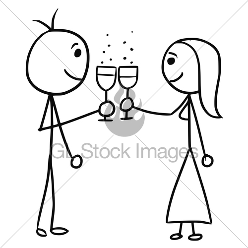 500x500 Cartoon Of Man And Woman Clinking Glasses Gl Stock Images