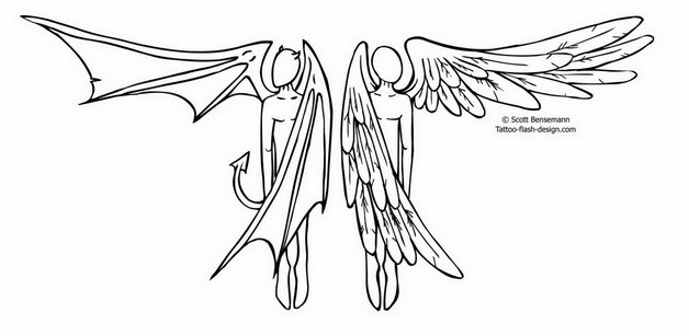 628x307 Angel Wings Star Tattoo On Back