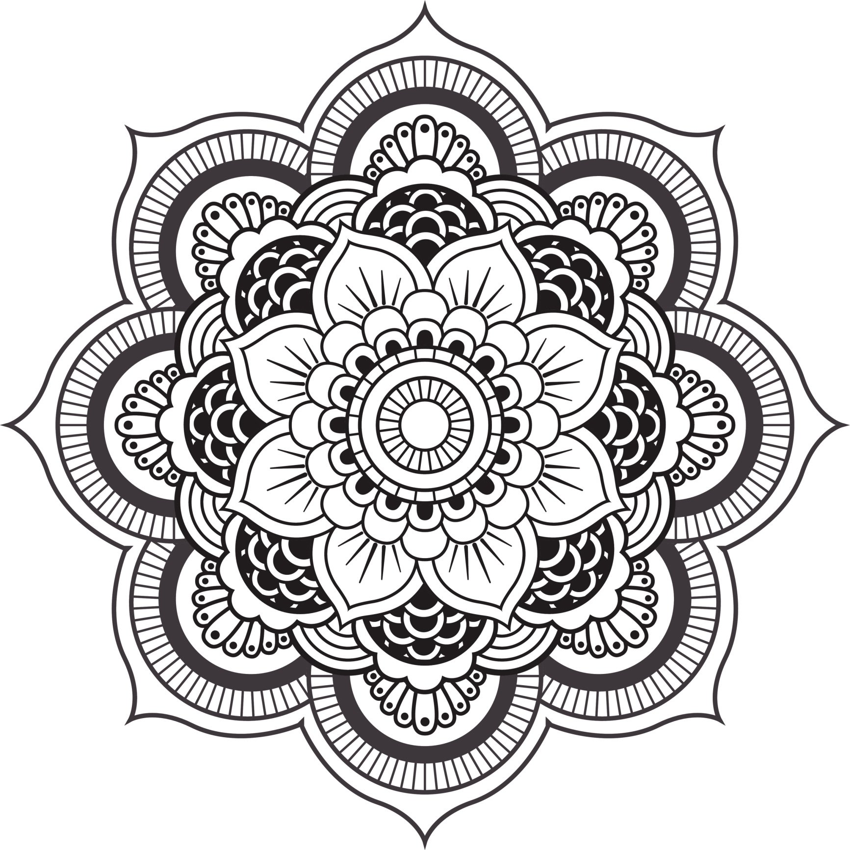 1733x1733 Detailed Mandala Design Black White Vinyl Decal Sticker Two In One