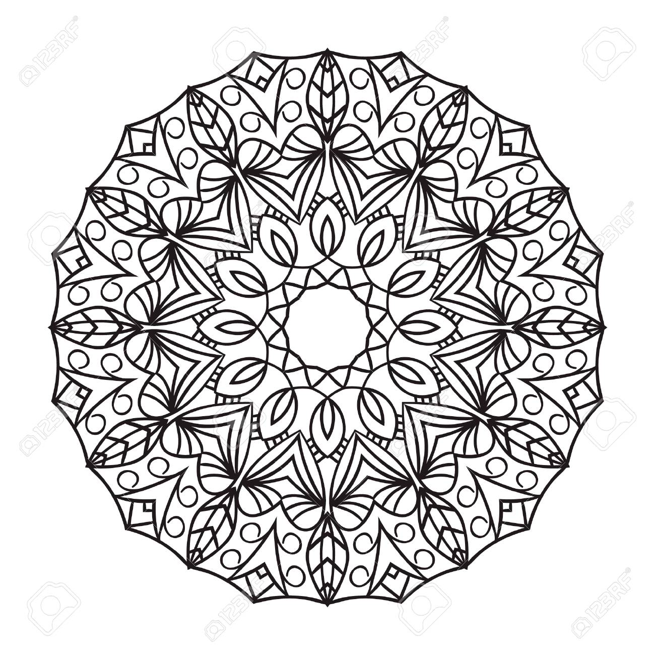 1300x1300 Mandala. Black Drawing Isolated On White. Design For Coloring