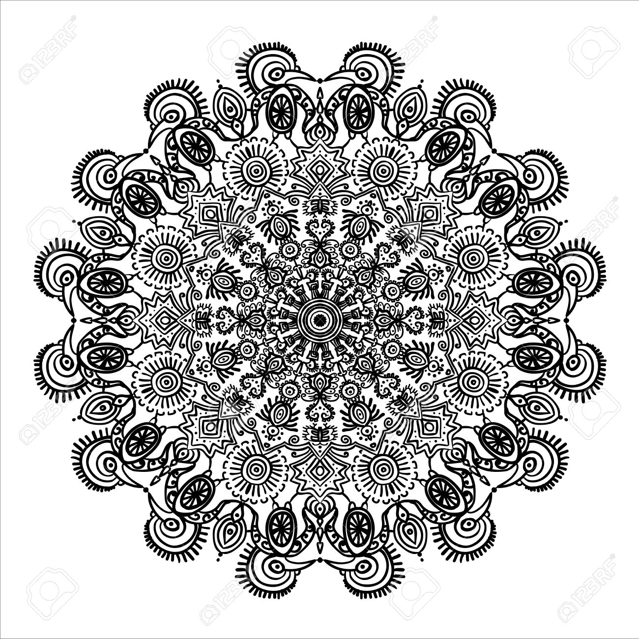 1300x1300 Circular Pattern Mandala Mexican Ethnic Ornament And Animals