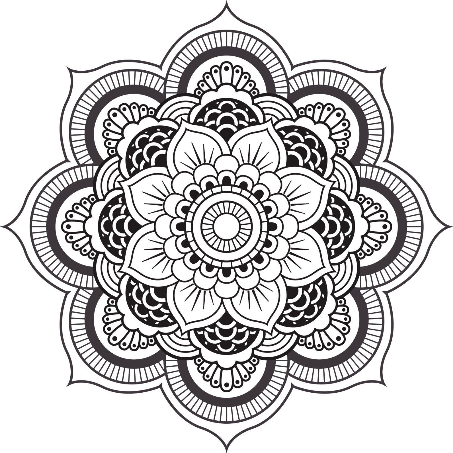 1500x1500 Mandala Design Black White