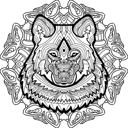 450x450 Strong Wolf Is Drawn By Hand With Ink, With Ethnic Patterns