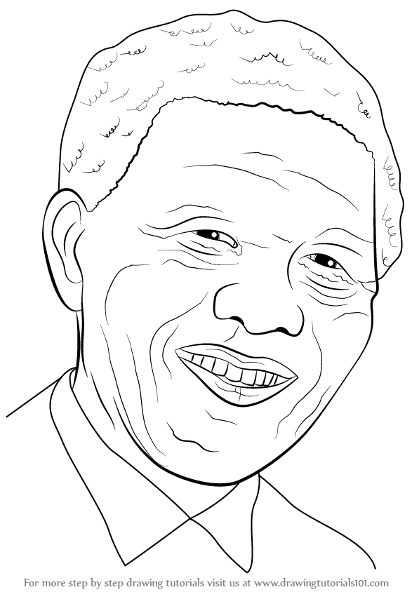 597x844 Learn How To Draw Nelson Mandela Face (Politicians) Step By Step