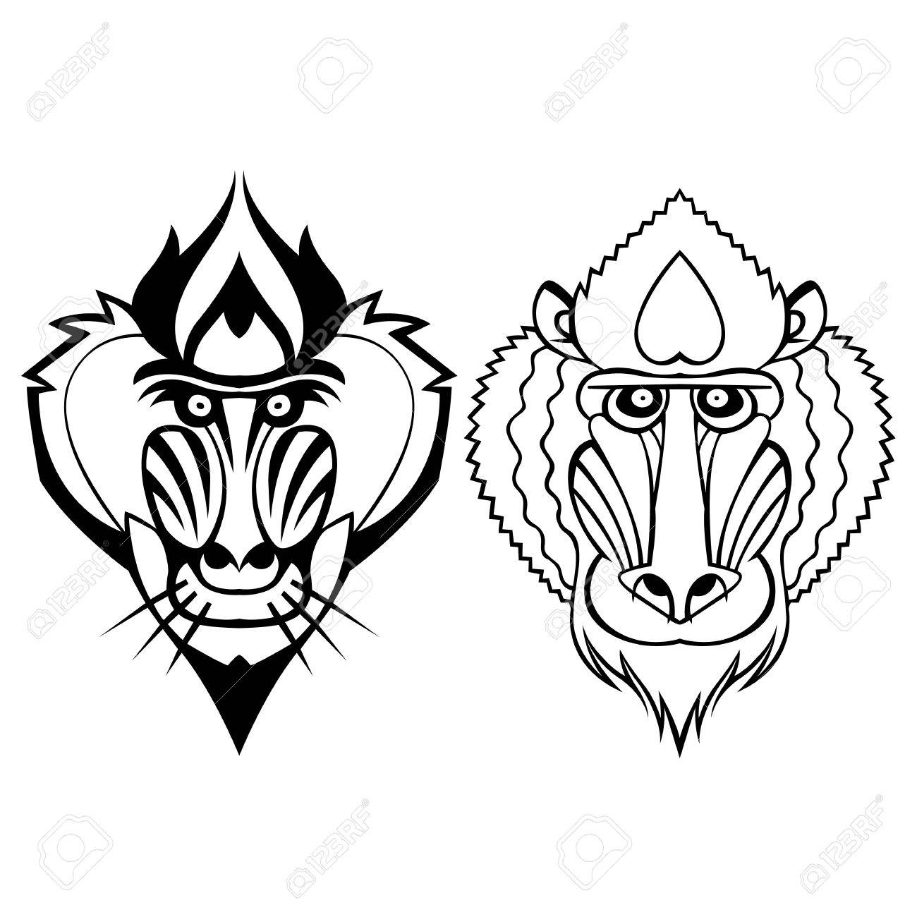 1300x1300 Mandrill Head Vector Stylized Tattoo Can Be Used As A Mascot