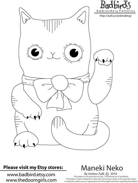 474x629 Free Maneki Neko Embroidery Pattern From Badbird's Make