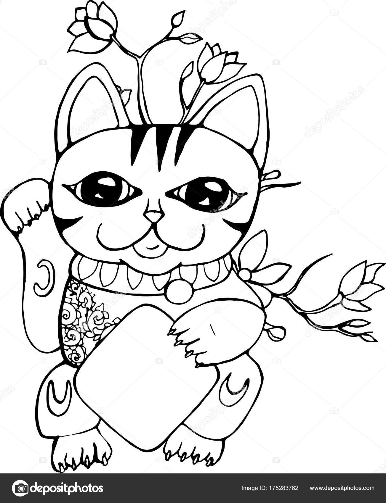 1303x1700 Lucky Maneki Neko Cat. Traditional Japanese Symbol. Graphic