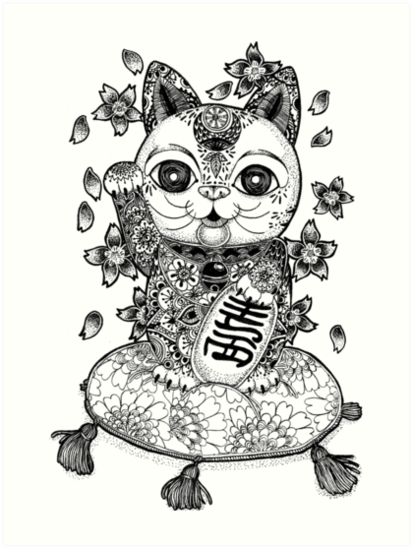413x549 Maneki Neko Art Prints By Kicki Yang Zhang Redbubble