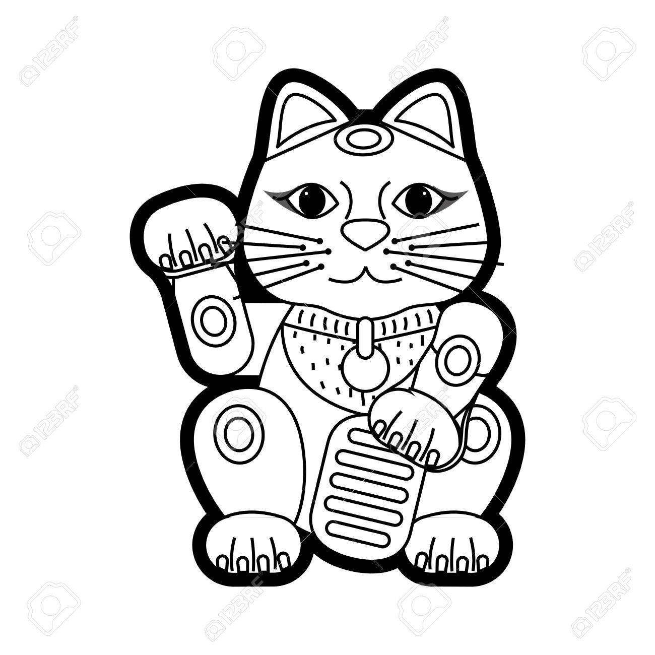 1300x1300 Maneki Neko Lucky Cat Icon Vector Illustration Graphic Design