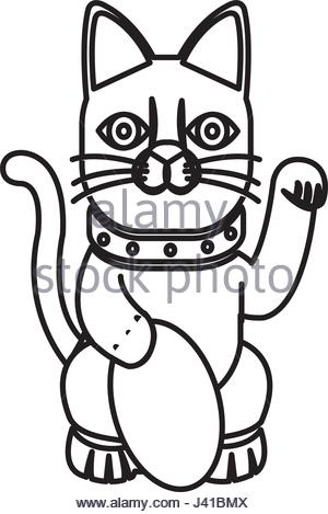 300x469 Maneki Neko Japan Cat Doll Set. Charming Vector Hand Drawn Chinese