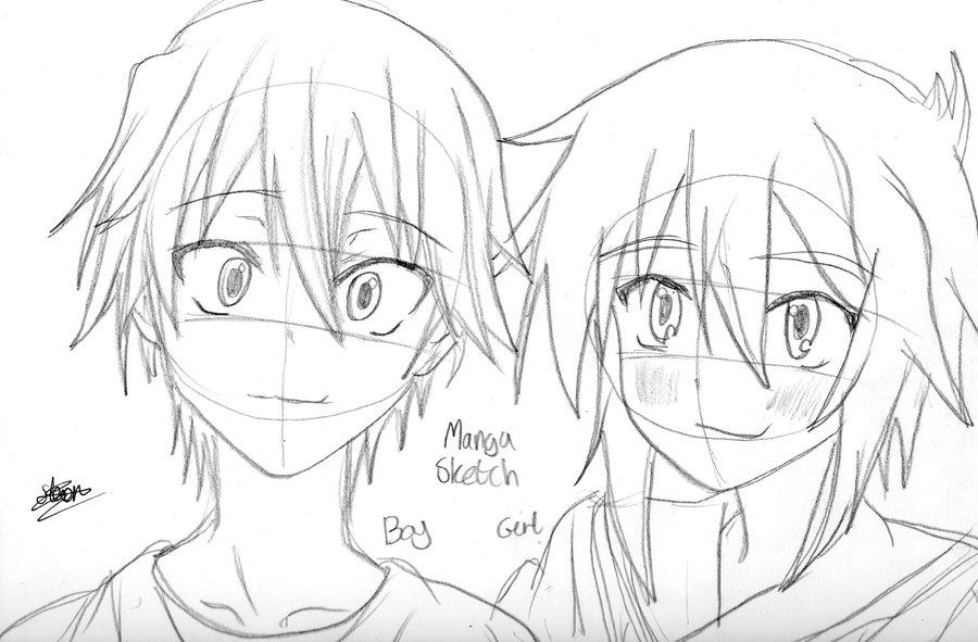 900x591 Manga Boy And Girl Sketch By Flashtheteddy