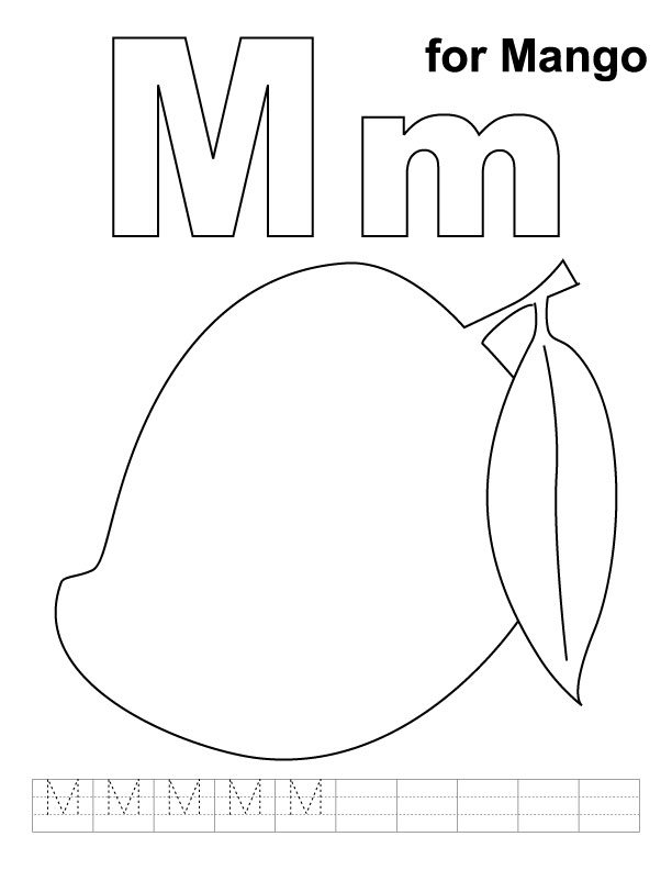 612x792 M For Mango Coloring Page With Handwriting Practice Download