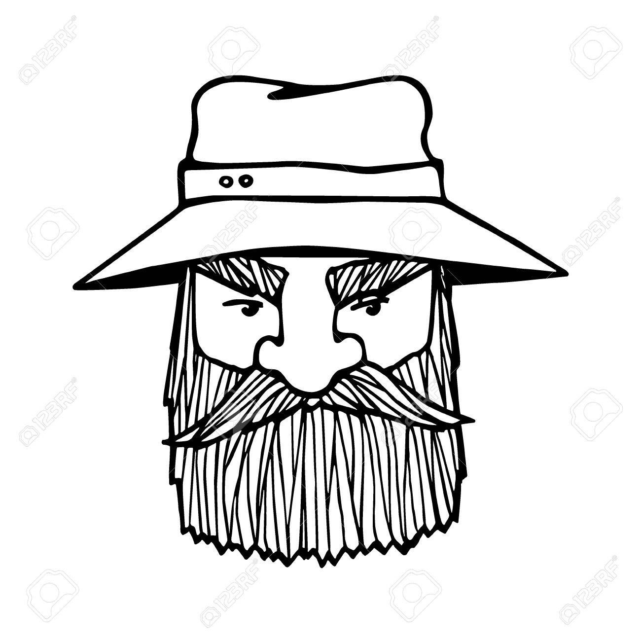 1300x1300 Hand Drawn Head Of Bearded Man With Cap On. Vector Illustration