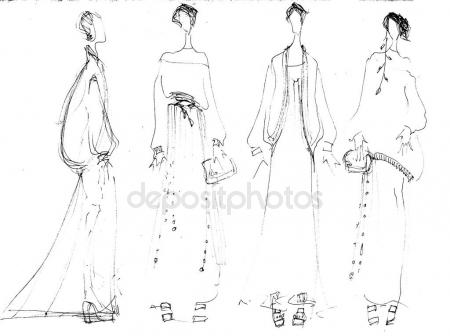 450x336 Sketch. Fashion Girl. Hand Drawn Fashion Model Stock Vector