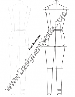 316x409 Full Body Female Dress Form Template Sketch V7 Back View