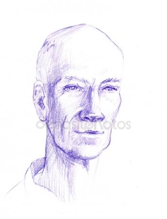 344x450 Drawing Illustration Of Man Face. The Head Of An Adult Is Painted