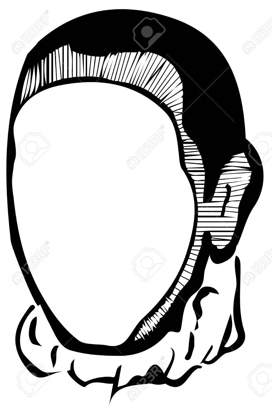 866x1300 Black And White Vector Sketch Of A White Man's Face Without Eyes