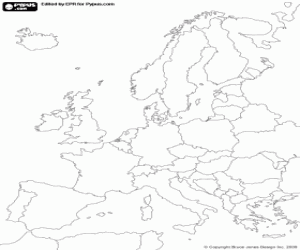 300x250 European Continent Map Coloring Page Printable Game