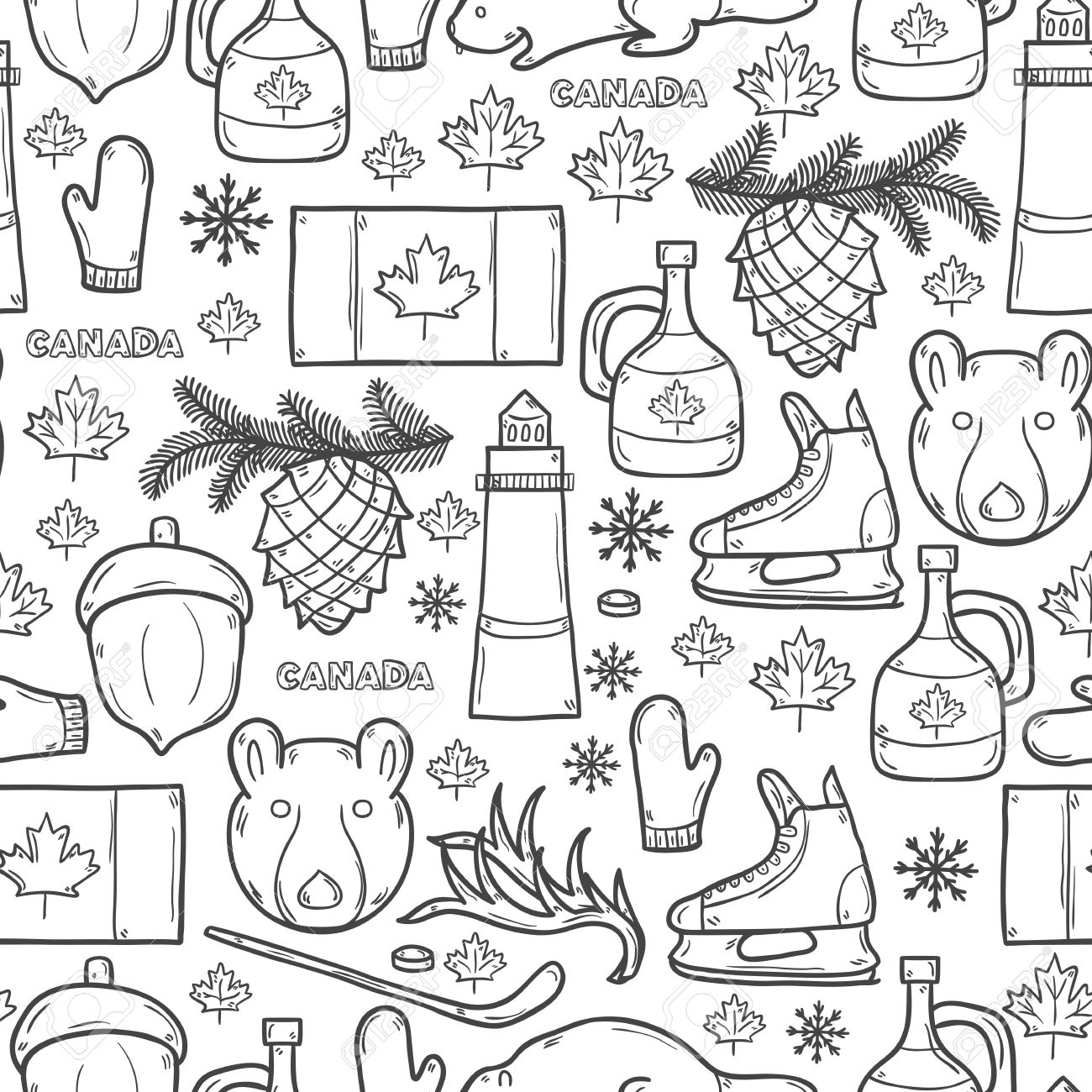 1300x1300 Seamless Background With Cartoon Hand Drawn Objects On Canada