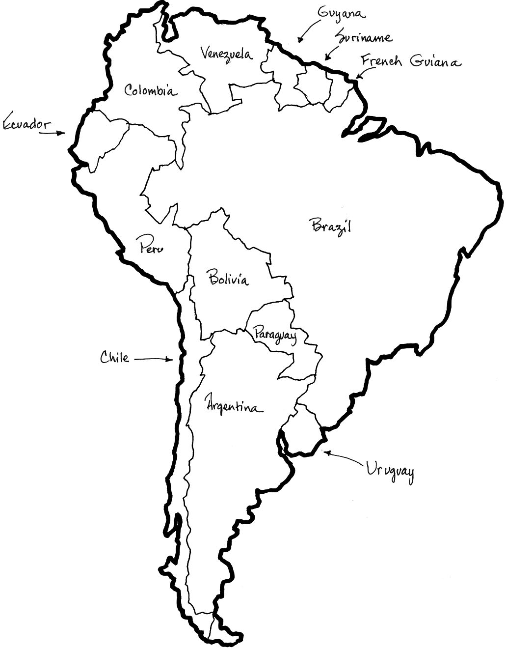 1031x1323 South America Coloring Map