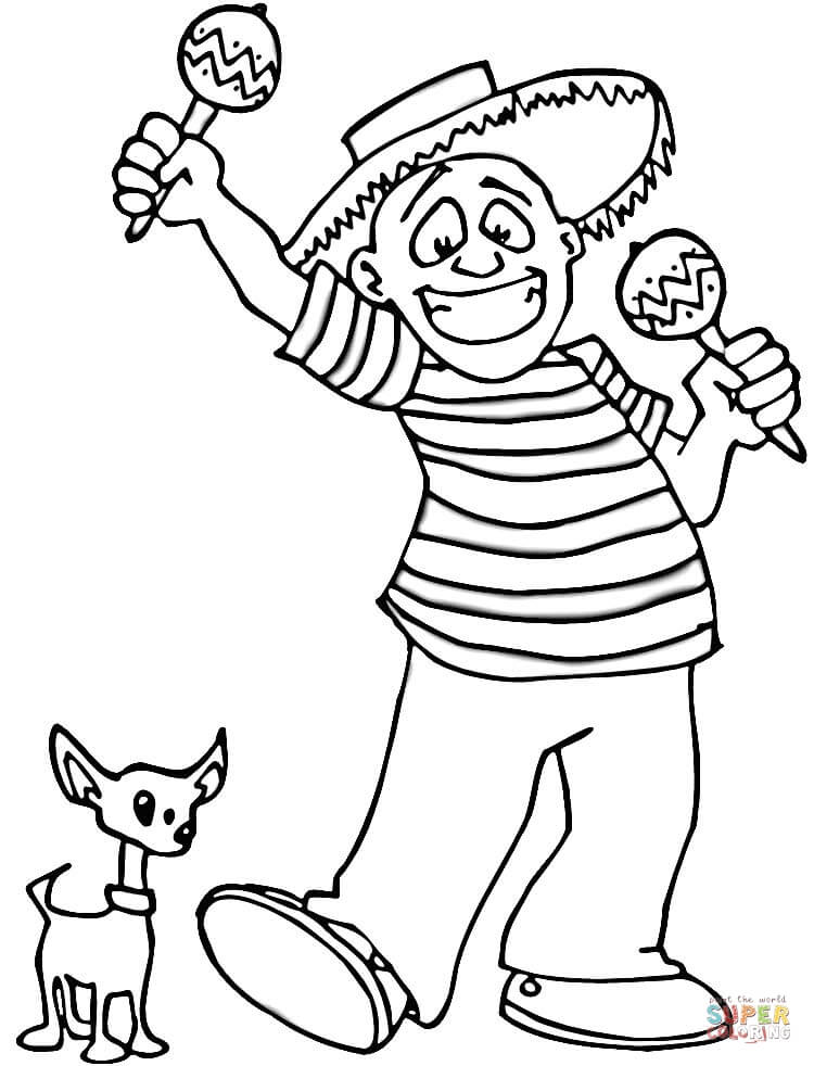 750x982 Latino Playing Maracas With A Little Dog Coloring Page Free
