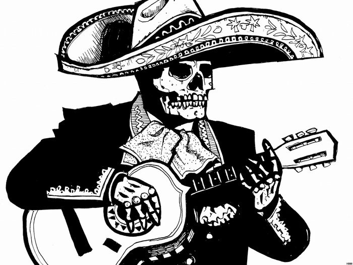700x525 Dead Mariachi Calavera Mexican Guitar Black Amp White Wall Print