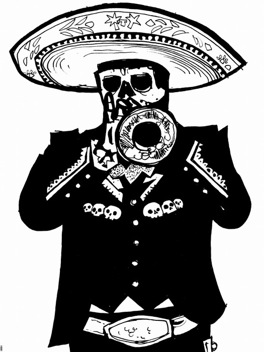 525x700 Dead Mariachi Calavera Mexican Thrumpet Black Amp White Wall Print
