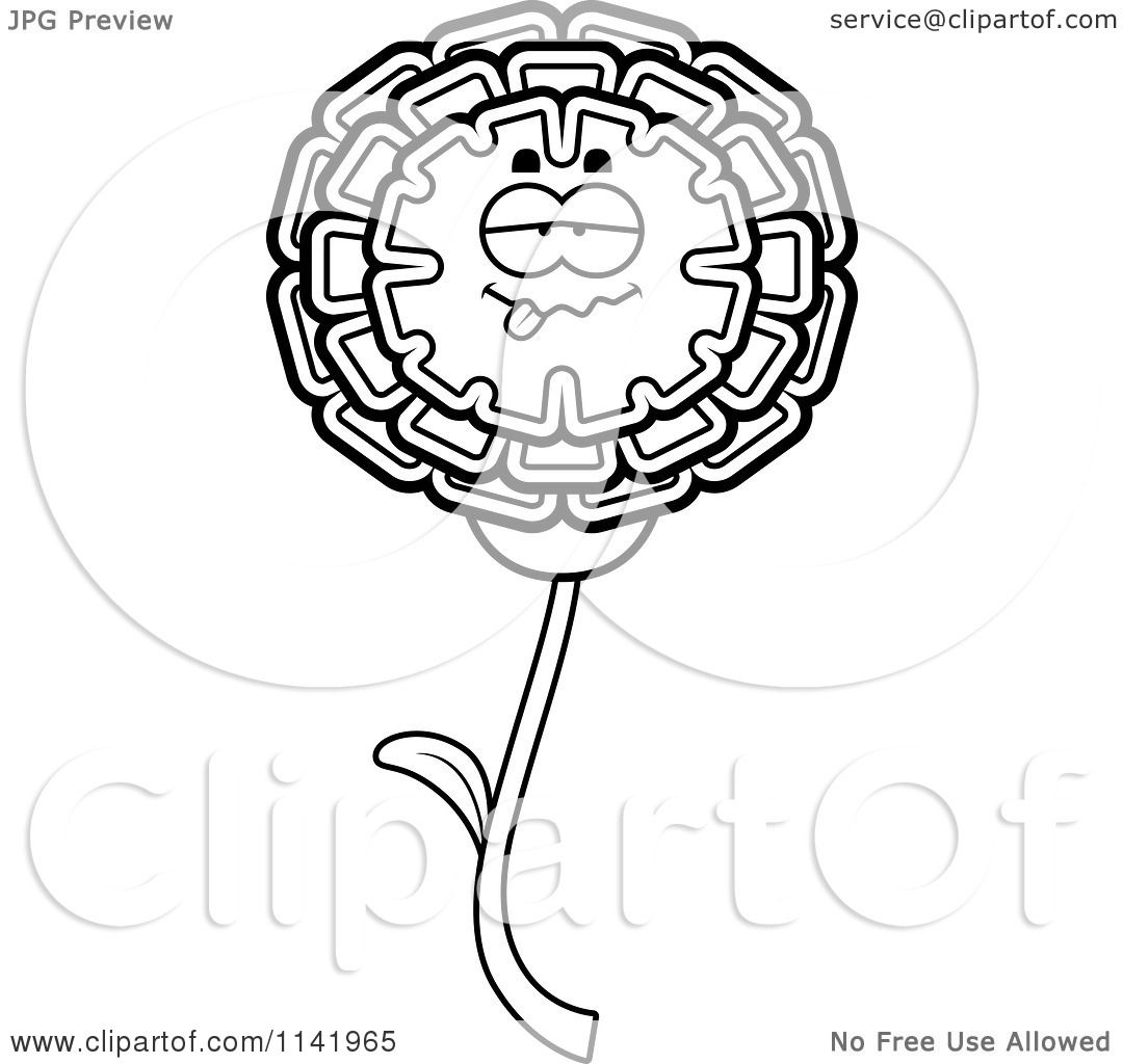 1080x1024 Cartoon Clipart Of A Black And White Sick Marigold Flower