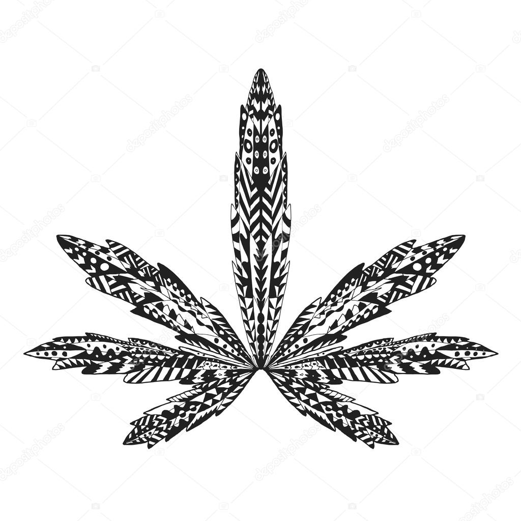 1024x1024 Zentangle Stylized Marijuana Leaf. Sketch For Tattoo Or T Shirt
