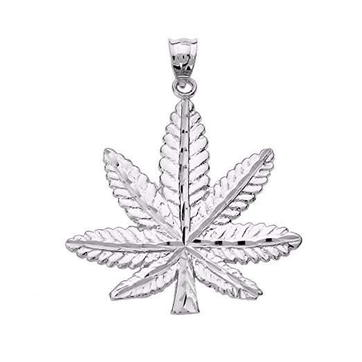 523x523 Fine 14k White Gold Pot Cannabis Charm Marijuana Leaf