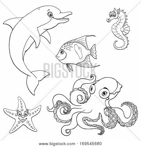 450x470 Set Cute Marine Animals Black Vector Amp Photo Bigstock