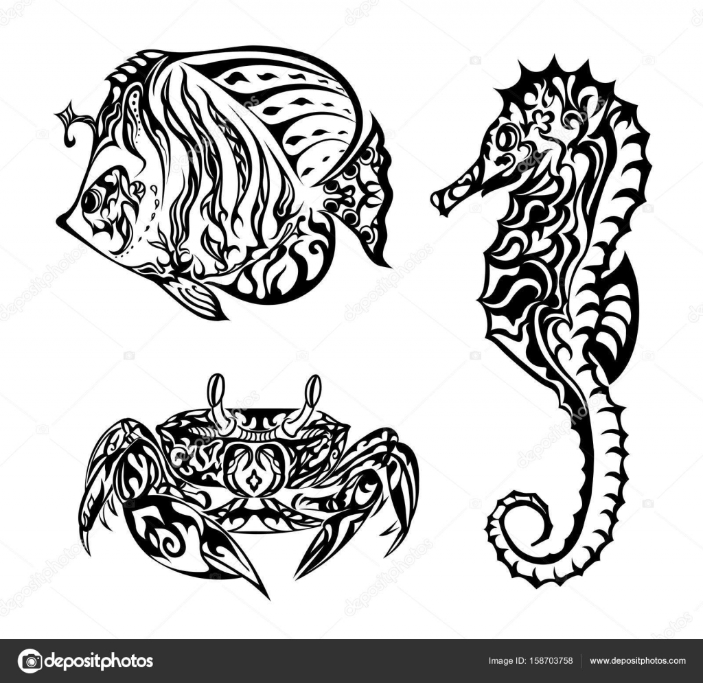 1024x995 Marine Life In Doodling Style Stock Vector