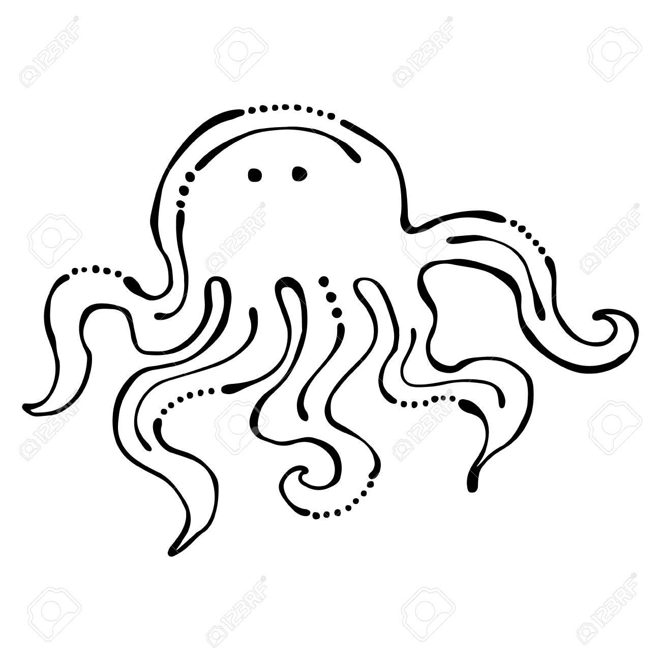 1300x1300 Vector Black And White Illustration. Octopus Isolated On