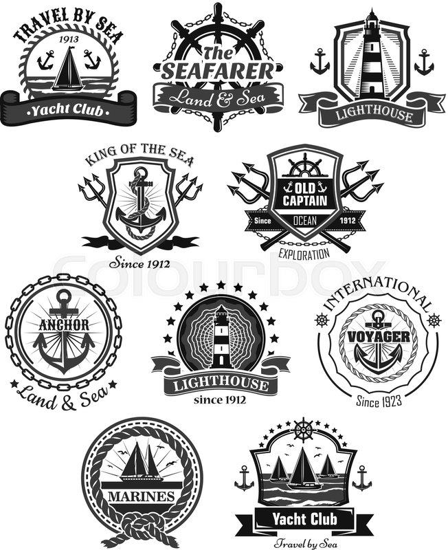 652x800 Yacht Club Nautical And Marine Heraldic Icons Set. Vector Symbols