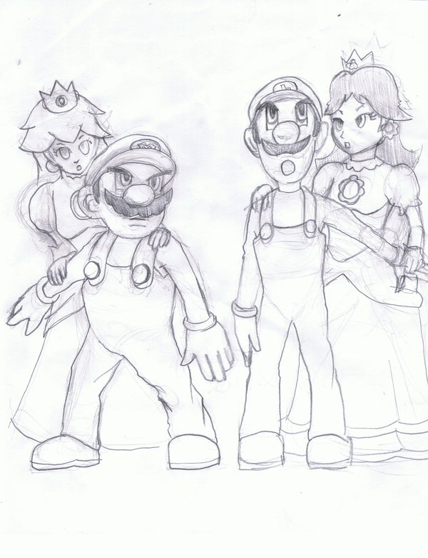 600x781 Mario, Luigi, Daisy, And Peach By Coreybass
