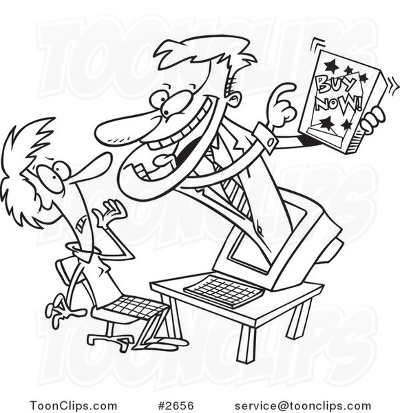 581x600 Cartoon Black And White Line Drawing A Salesman Popping Out