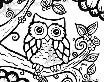 340x270 Owl Coloring Page On Etsy, A Global Handmade And Vintage