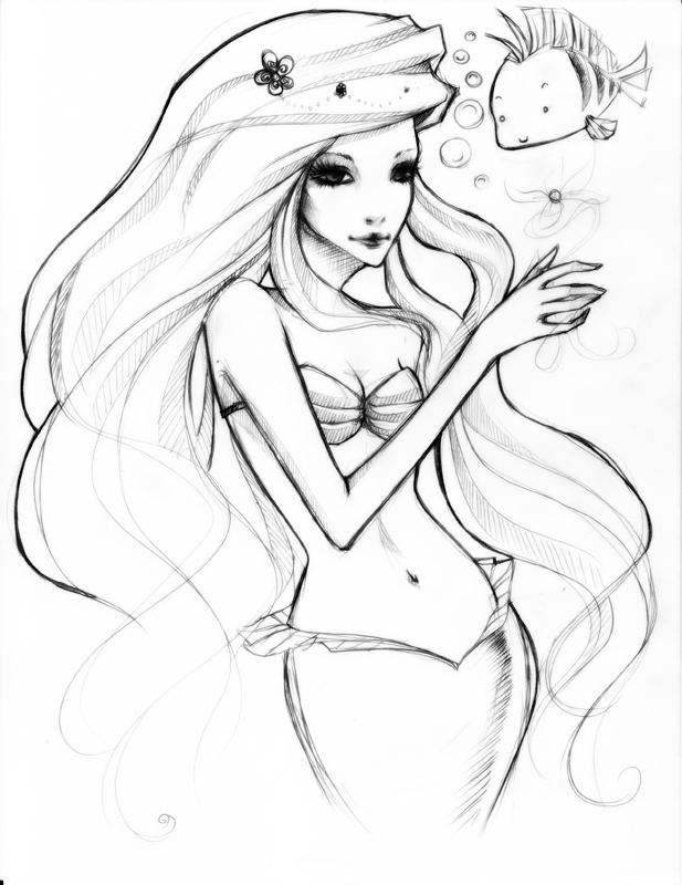 617x800 The Little Mermaid Sketch Mermaid