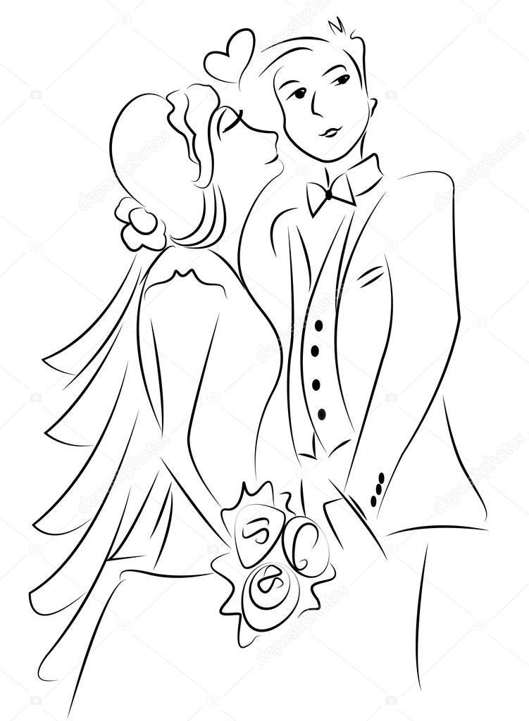 751x1024 Just Married Couple Drawing Vector Stock Vector Dr.art