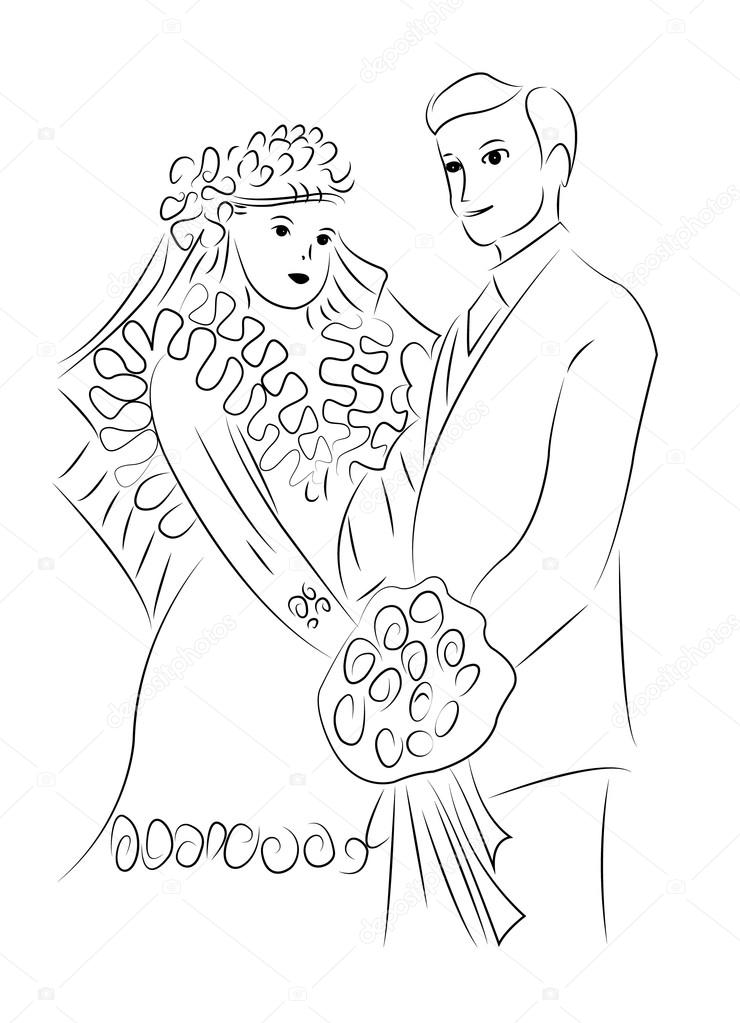 740x1023 Just Married Couple Drawing Vector Stock Vector Dr.art