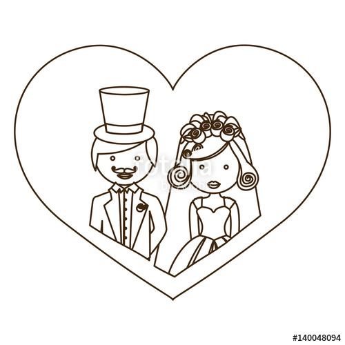 500x500 Sketch Silhouette Heart With Half Body Cartoon Married Couple