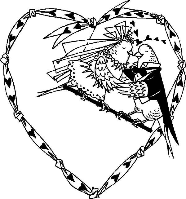 600x642 Love Birds Just Married Coloring Pages Batch Coloring