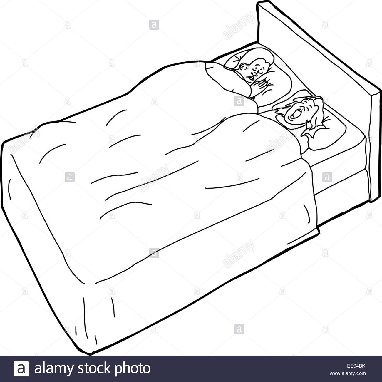 1300x1300 Outline Drawing Of Married Man In Bed Trying To Sleep Stock Photo