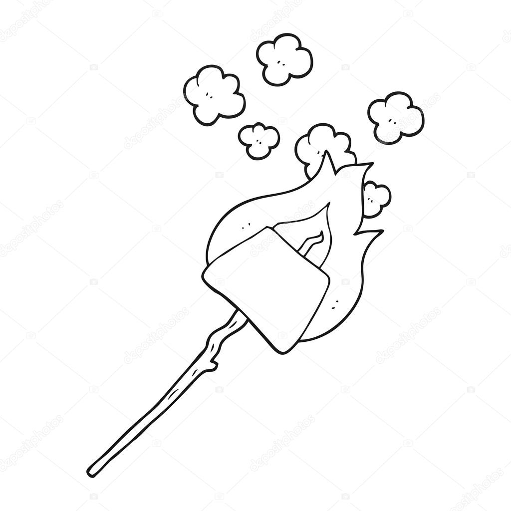 1024x1024 Black And White Cartoon Marshmallow On Stick Stock Vector