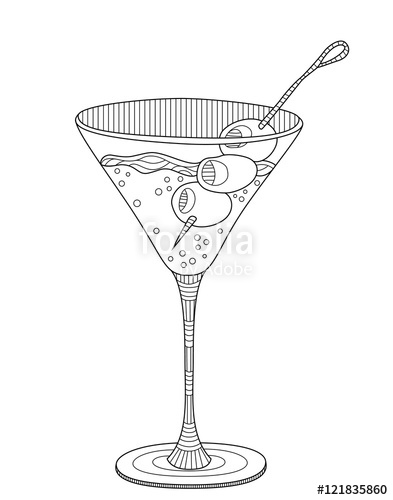 393x500 Martini Adult Coloring Page In Zentangle Style Stock Image