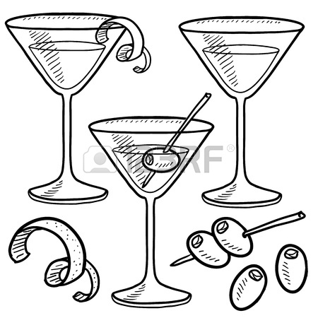450x450 Doodle Style Martini Drink Set Including Olives, Glass, Lemon
