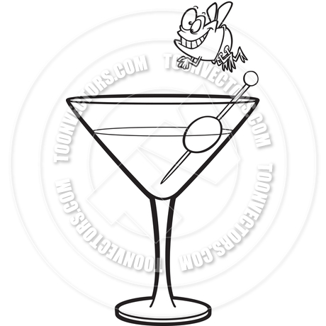 460x460 Cartoon Fly Martini Diver (Black And White Line Art) By Ron