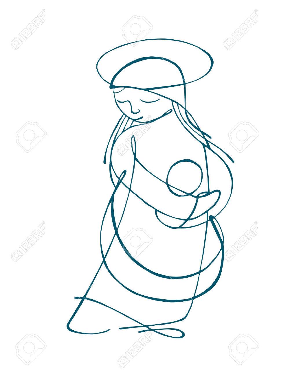 1040x1300 Hand Drawn Vector Illustration Or Drawing Of Virgin Mary Carrying