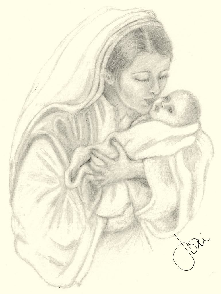 770x1024 Best Sketches Of Mothers Love Mary And Baby Jesus Drawing